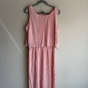 Robert Louis Pink Pleated Maxi Dress with crop overlay Sz L Bohemian Wedding